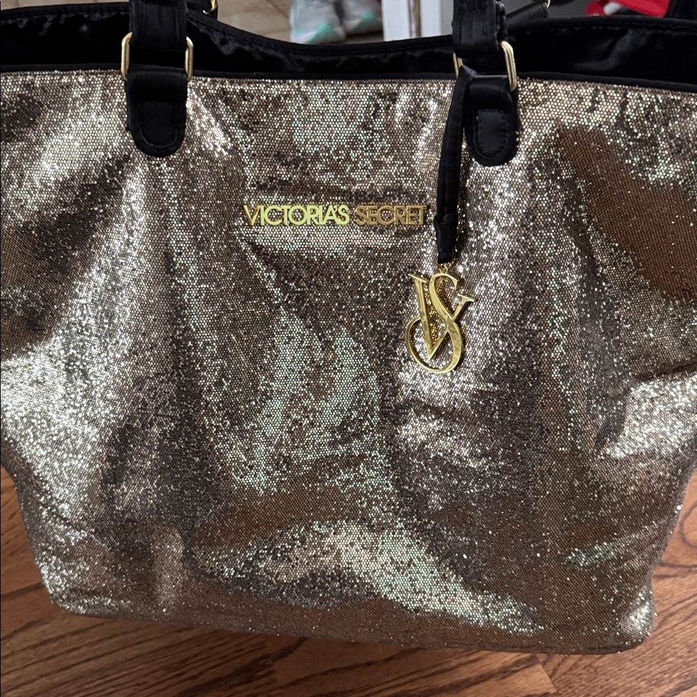 EUC Victoria Secret Holiday Gold Sequin Tote Bag